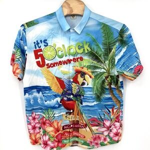 Hardaddy Mens XL It's Five O'Clock Somewhere Parrot Flowers Beach Hawaiian